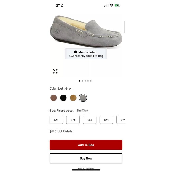 UGG Ansley Slip-On Moccasin Slippers in Light Gray - Size 8 - Picture 11 of 11